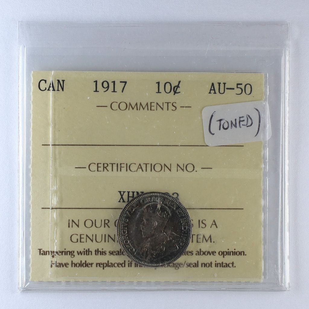 1917 Canada 10-cents ICCS Certified AU50 (Toned)
