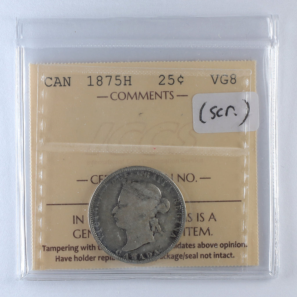 1875H Canada 25-cents ICCS Certified VG8 (Scratched)