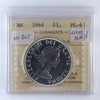 1964 Missing Dot Canada Dollar ICCS Certified PL64 (Lightly Toned)