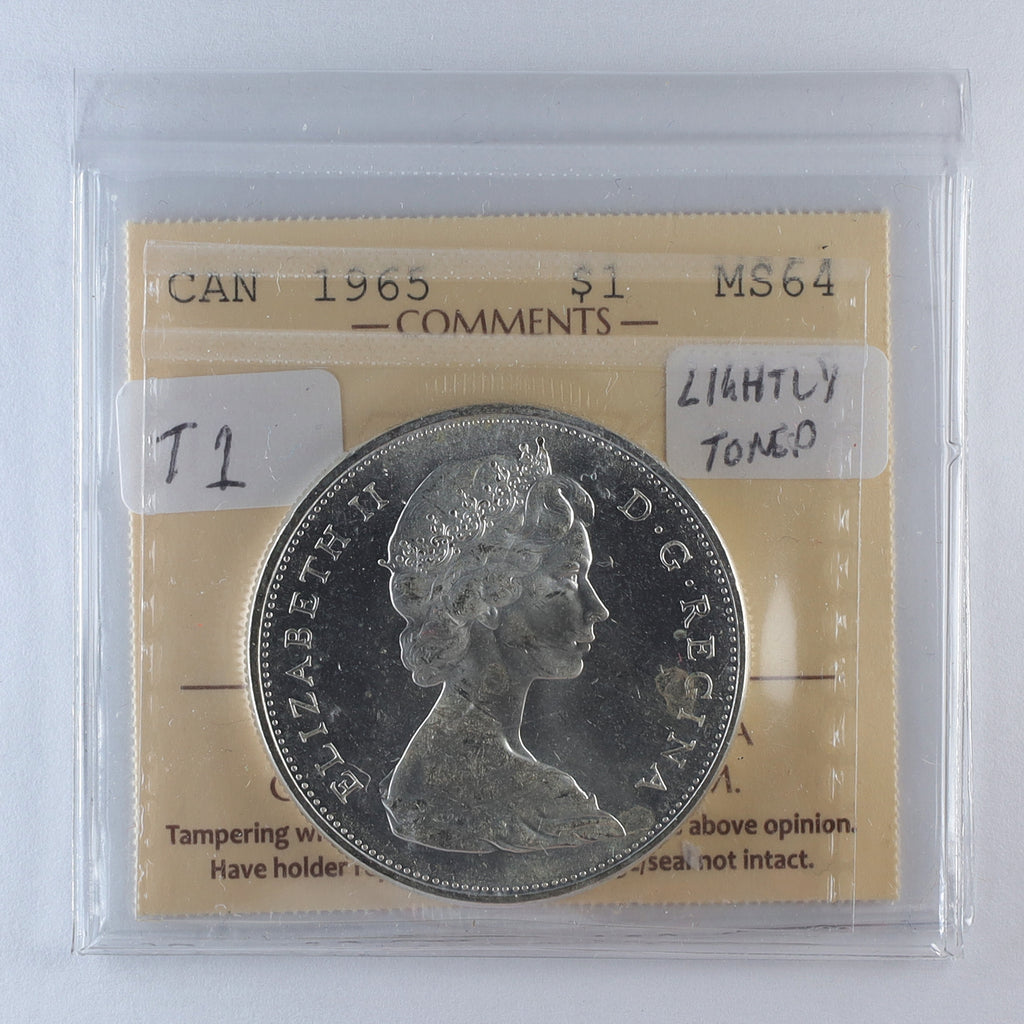 1965 Small Beads Blunt 5 (Type 2) Canada Dollar ICCS Certified MS64 (Lightly Toned)