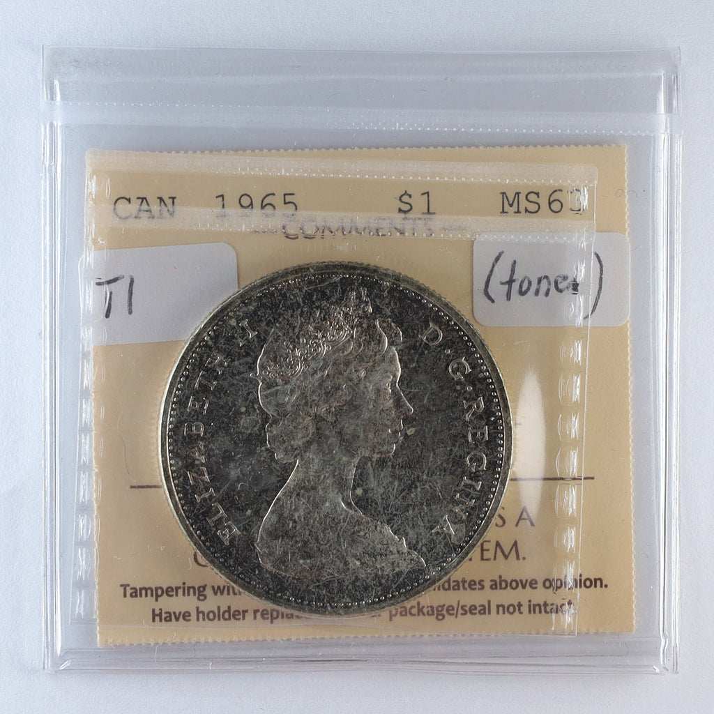 1965 Small Beads Pointed 5 (Type 1) Canada Dollar ICCS Certified MS63 (Toned)