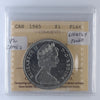 1965 Small Beads Blunt 5 (Type 2) Canada Dollar ICCS Certified PL66 Cameo (Lightly Toned)