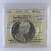 1965 Lge Beads Ptd 5 (Type 4) Canada Dollar ICCS Cert. MS63 Heavy Cameo (Lightly Toned)