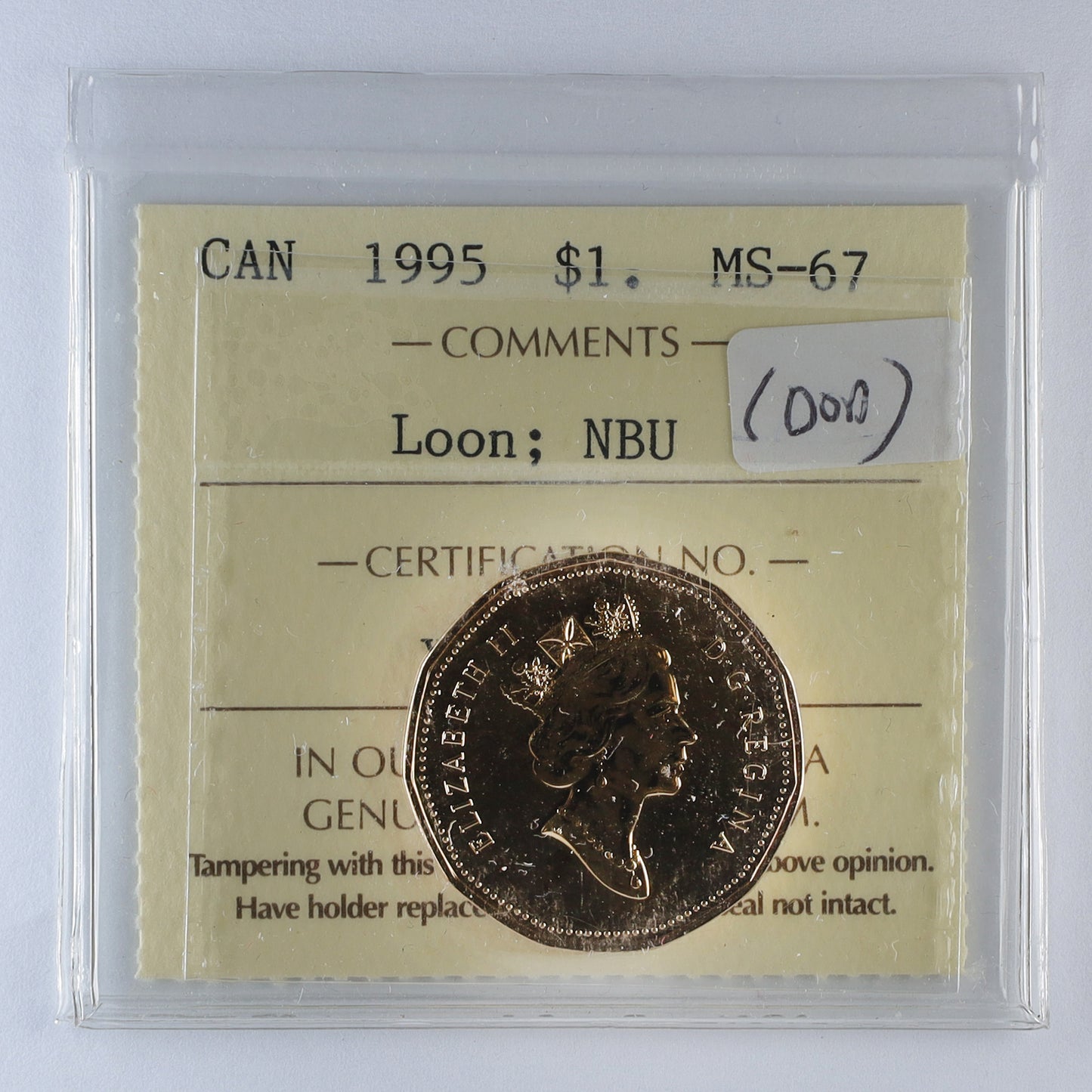 1995 Canada Loon Dollar ICCS Certified MS67 NBU (DOD)