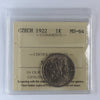 Czechoslovak Republic 1922 1 Koruna ICCS Certified MS64 (DOD)