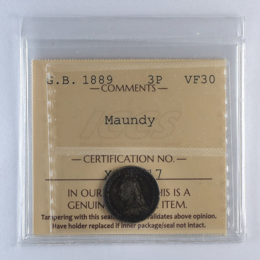 Great Britain 1889 Maundy Threepence VF30 (DOD)