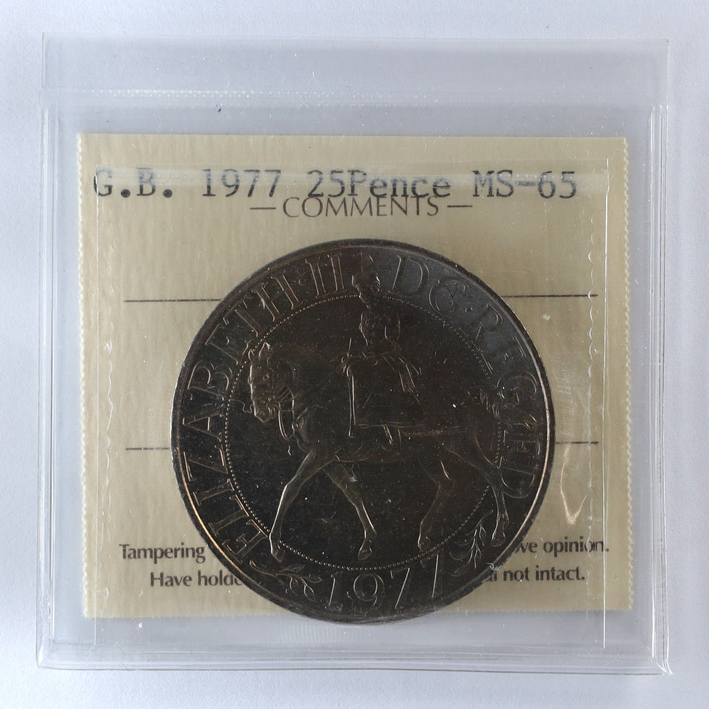 Great Britain 1977 Elizabeth II Silver Jubilee Commemorative Crown ICCS Cert. MS65 (DOD)
