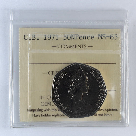 Great Britain 1971 50 New Pence ICCS Certified MS65 (DOD)