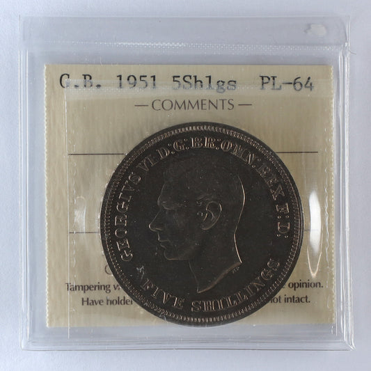 Great Britain 1951 5 Shillings ICCS Certified PL64 (DOD)
