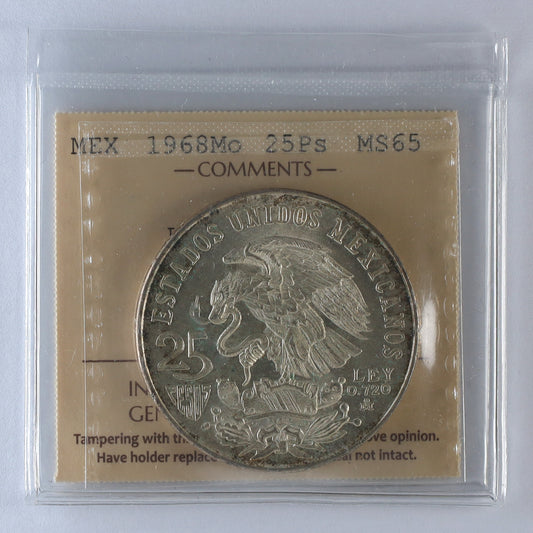 Mexico 1968Mo 25 Pesos ICCS Certified MS65 (DOD)