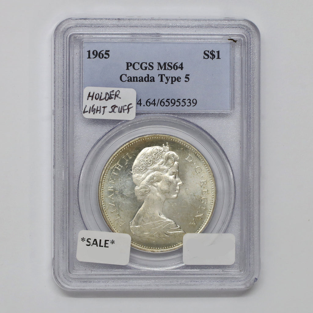 1965 Type 5 Canada Dollar PCGS Certified MS64 (Scuffed Holder)
