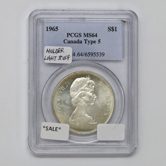 1965 Type 5 Canada Dollar PCGS Certified MS64 (Scuffed Holder)
