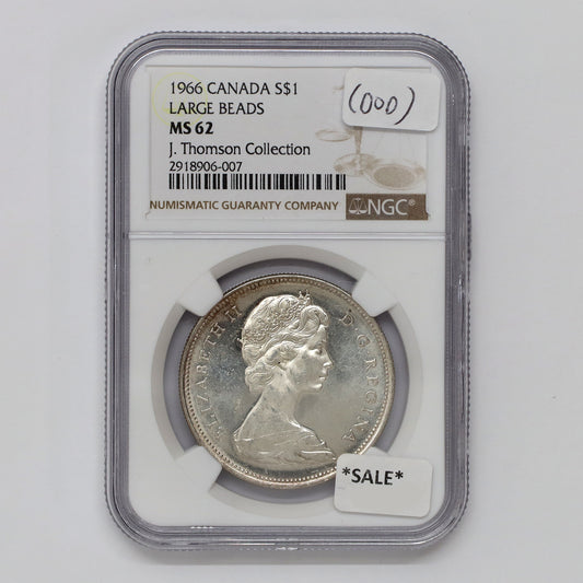 1966 Large Beads Canada Dollar NGC Certified MS62 (DOD)