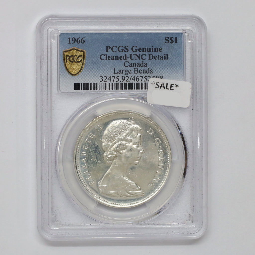 1966 Large Beads Canada Dollar PCGS Certified MS60 (Cleaned)
