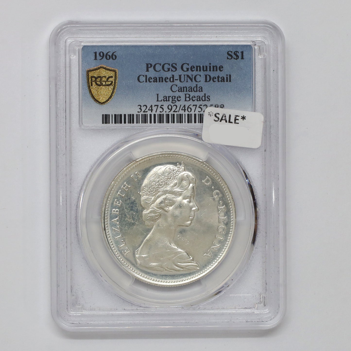 1966 Large Beads Canada Dollar PCGS Certified MS60 (Cleaned)