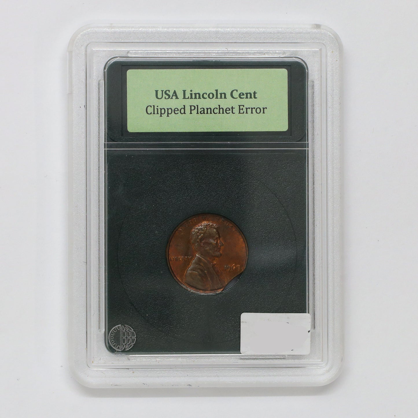 ERROR 1969 Clipped Planchet USA Cent in Slab (DOD)
