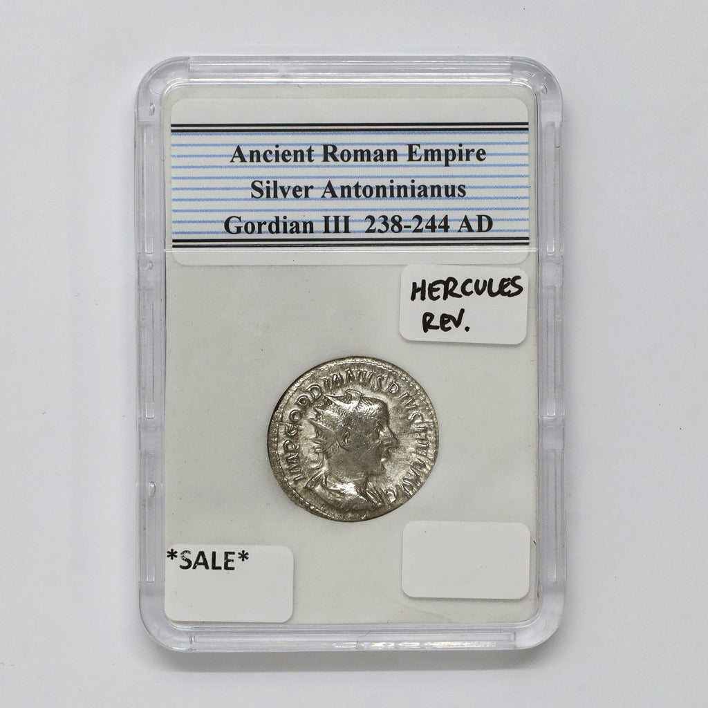 Ancient Rome 238-244 AD Gordian III w/ Hercules Reverse Silver Antoninianus in Slab (DOD)