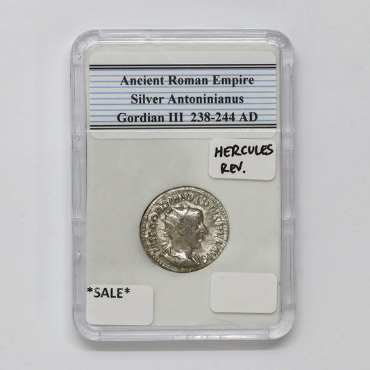 Ancient Rome 238-244 AD Gordian III w/ Hercules Reverse Silver Antoninianus in Slab (DOD)