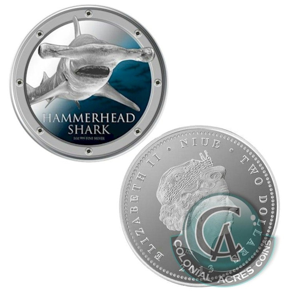 2013 Niue $2 Hammerhead Shark Silver Proof (TAX Exempt)