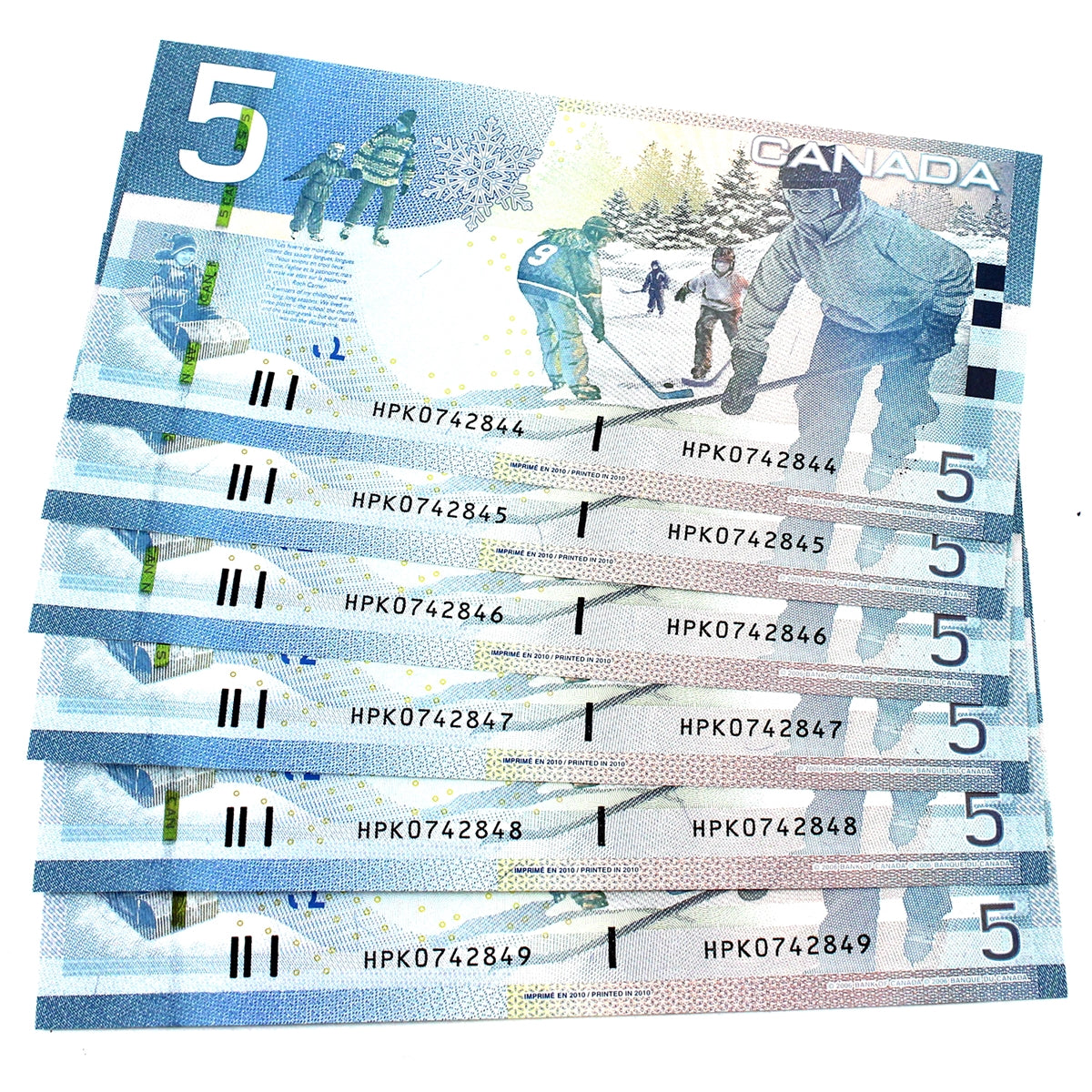Lot of 6x Sequential 2006 Canada $5 Notes, Jenkins-Carney, 6Pcs