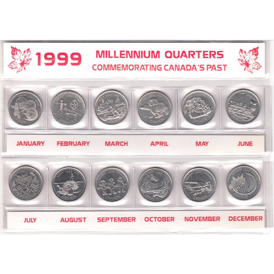 1999 Millennium 25ct Canada 12-coin set in sleeve (coins lightly toned)