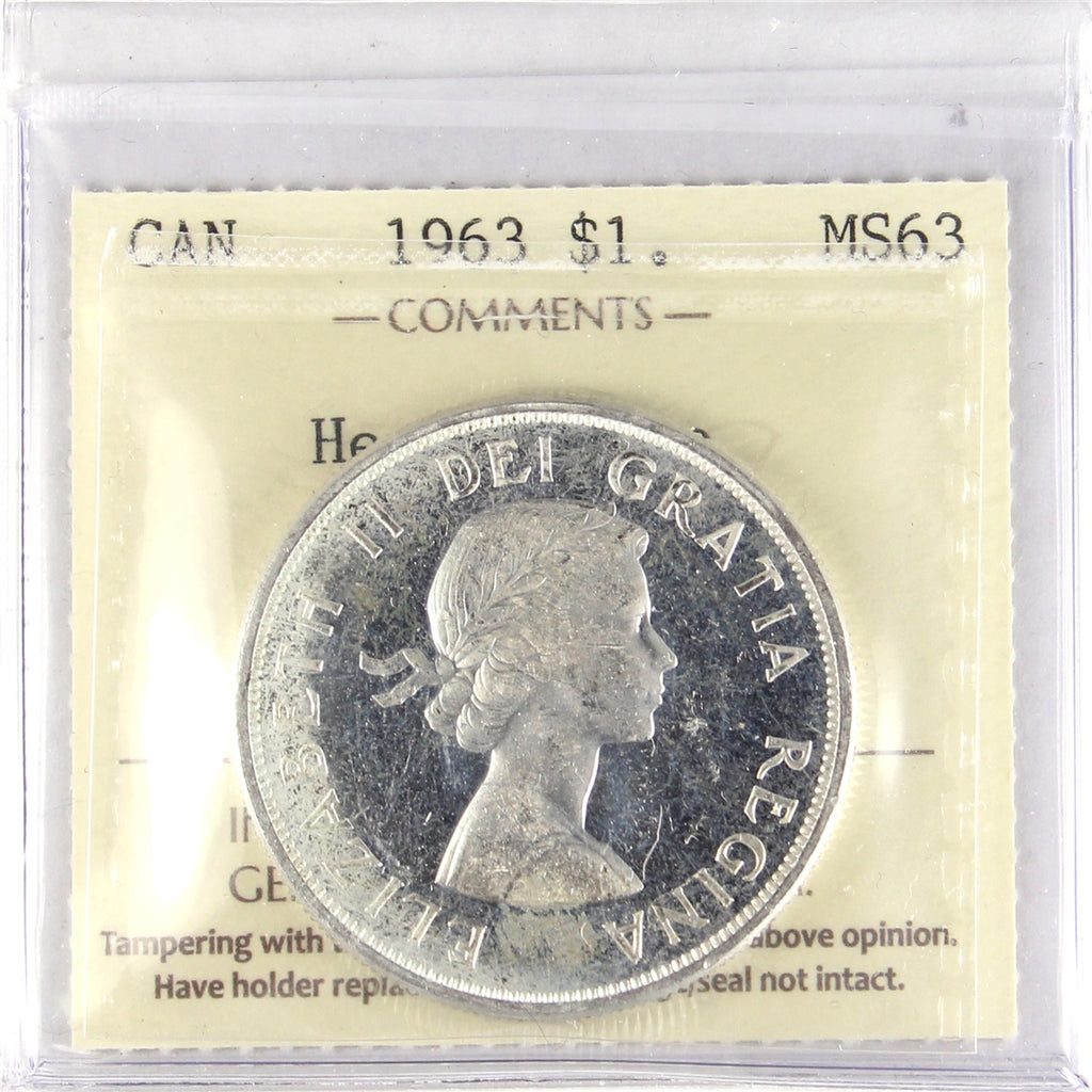 1963 Canada Dollar ICCS Certified MS-63 Heavy Cameo