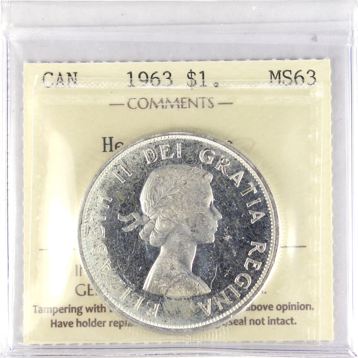 1963 Canada Dollar ICCS Certified MS-63 Heavy Cameo