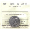 1938 Canada 5-cents ICCS Certified AU50