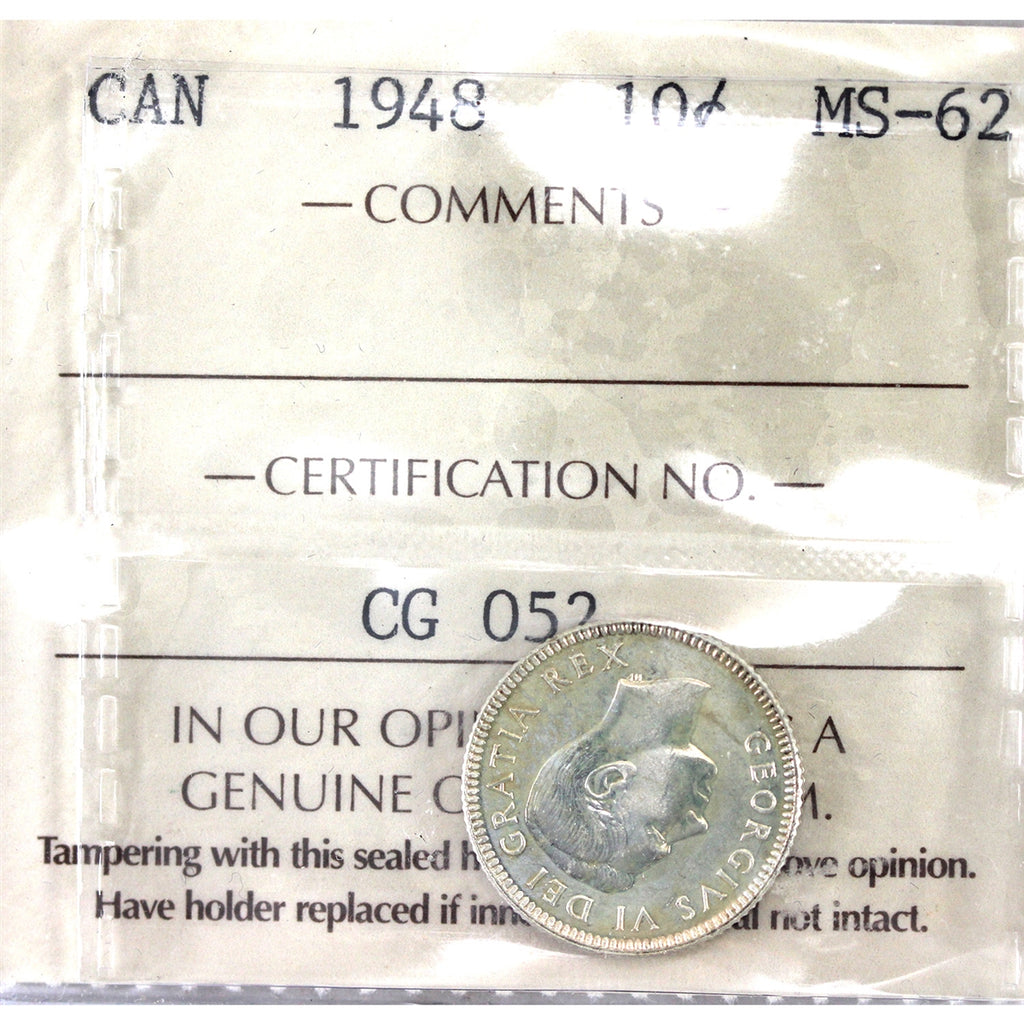 1948 Canada 10-cents ICCS Certified MS62