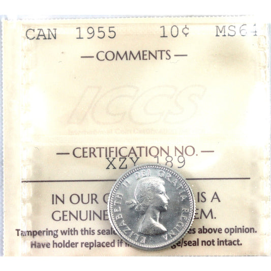 1955 Canada 10-cents ICCS Certified MS64