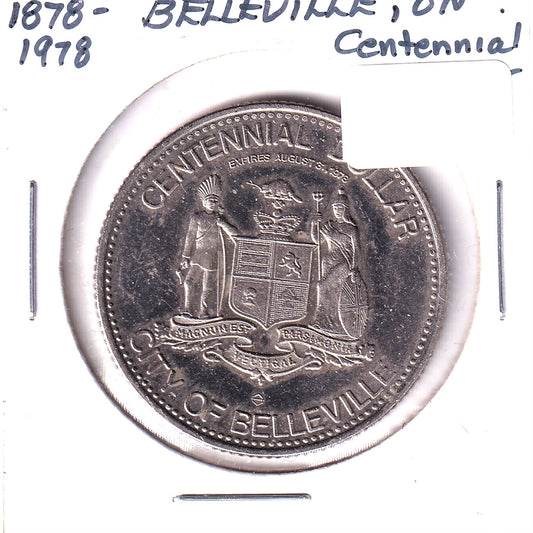 1978 Belleville, ON, Centennial Dollar Trade Token: The Friendly City