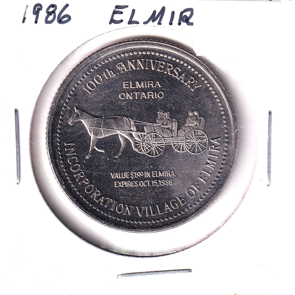 1986 Elmira, ON, 100th Anniversary Trade Dollar Token