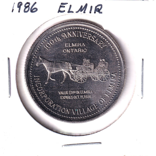 1986 Elmira, ON, 100th Anniversary Trade Dollar Token