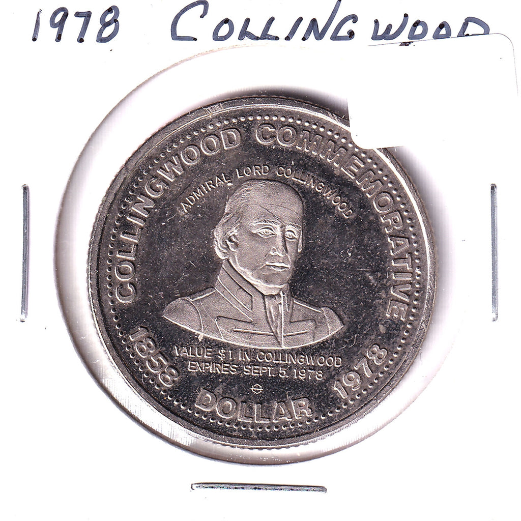 1978 Collingwood, ON, Centennial Trade Dollar: Rotary Club & Lord Collingwood