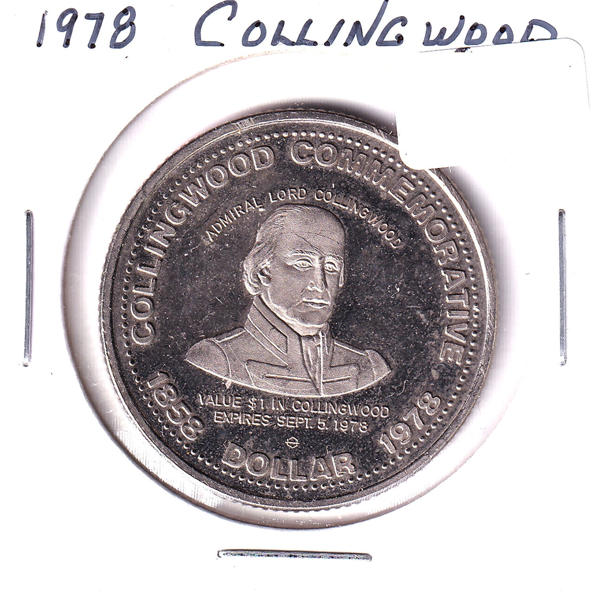1978 Collingwood, ON, Centennial Trade Dollar: Rotary Club & Lord Collingwood