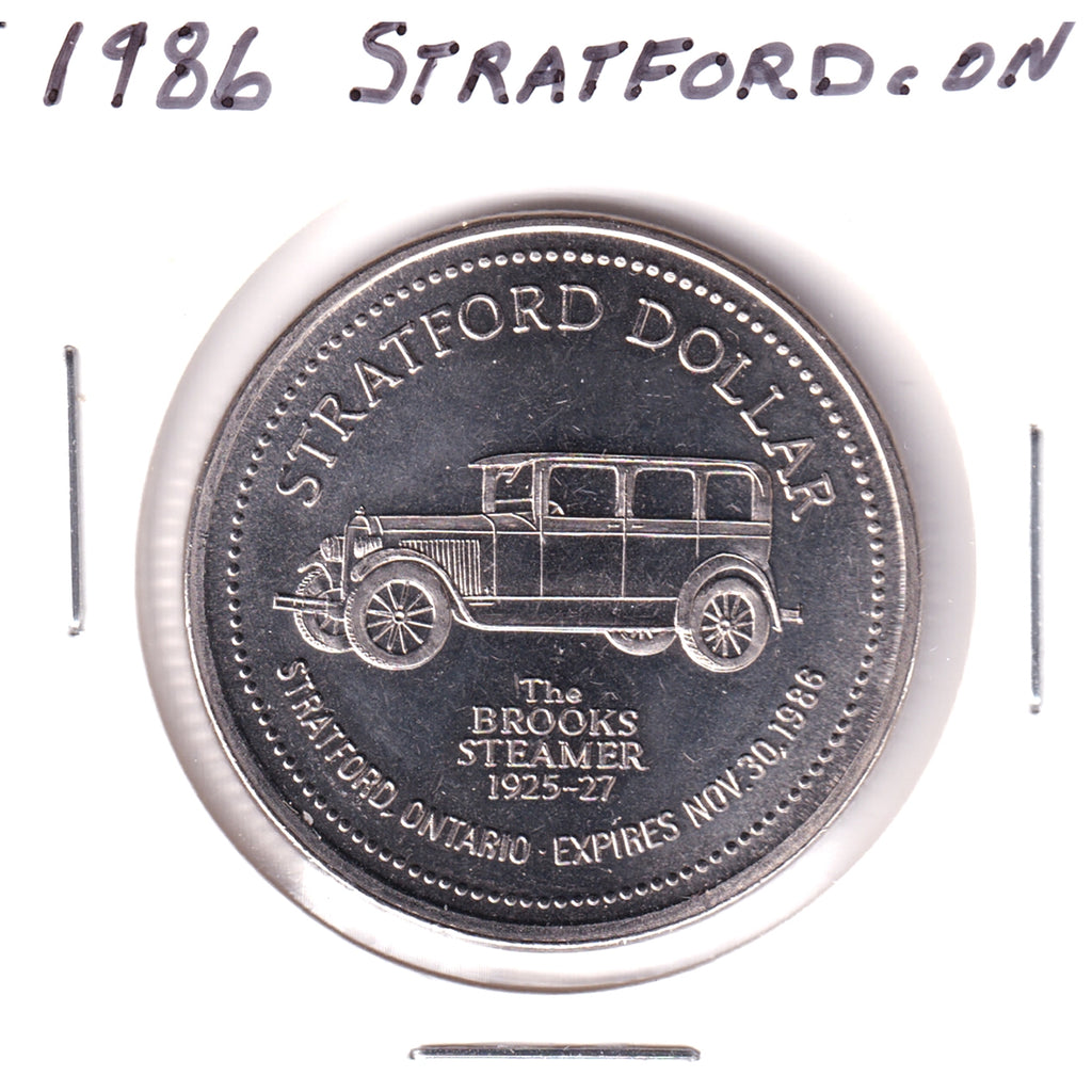 1986 Stratford, ON, Trade Dollar Token: The Brooks Steamer Car, 1925-27