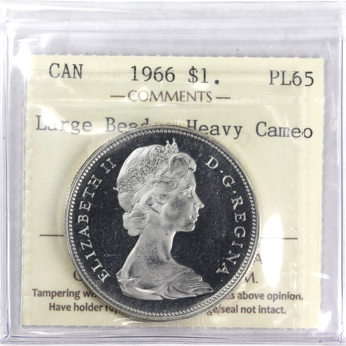 1966 Large Beads Canada Dollar ICCS Certified PL65 Heavy Cameo