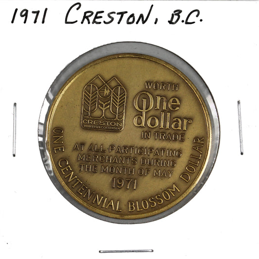 1971 Creston, BC, Centennial Blossom Dollar Trade Token