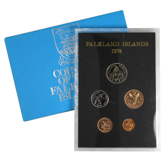 Falkland Islands 1974 5-coin Mint Set (Lightly toned, case scuffed)
