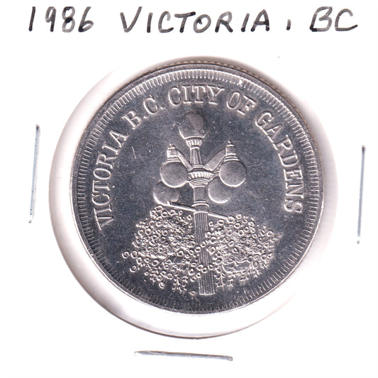 1986 Victoria, BC, City of Gardens Trade Dollar Token: Kwakiutl Killer Whale