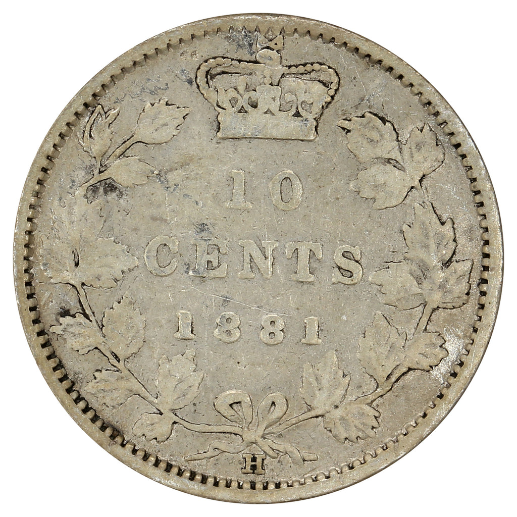 1881H Obv. 2 Canada 10-cents F-VF (F15) Impaired