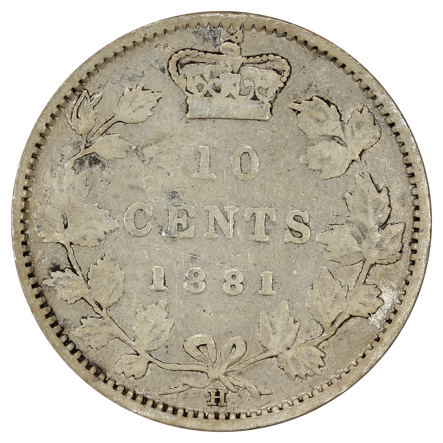 1881H Obv. 2 Canada 10-cents F-VF (F15) Impaired
