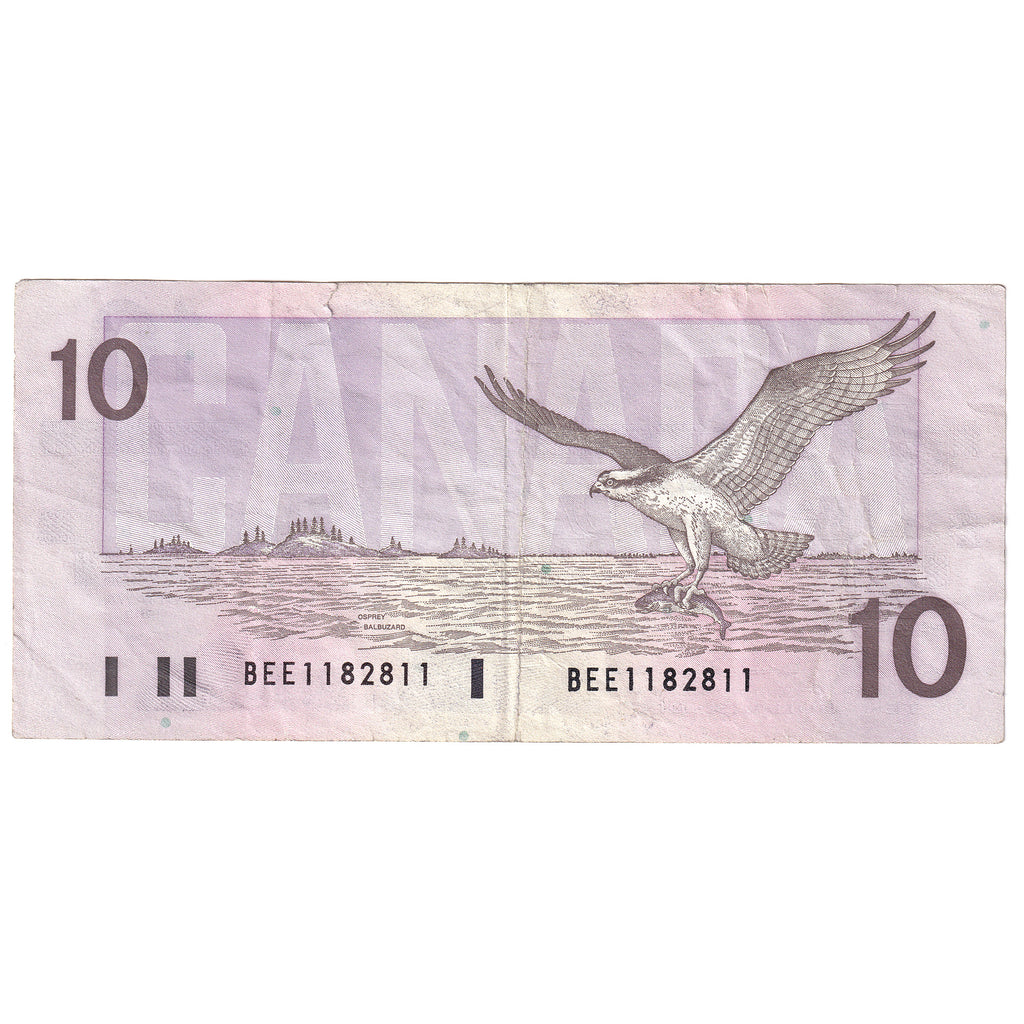 BC-57b-N1-iii 1989 Canada $10 Bonin-Thiessen, 3 Digit RADAR, BEE, VF (Tear)