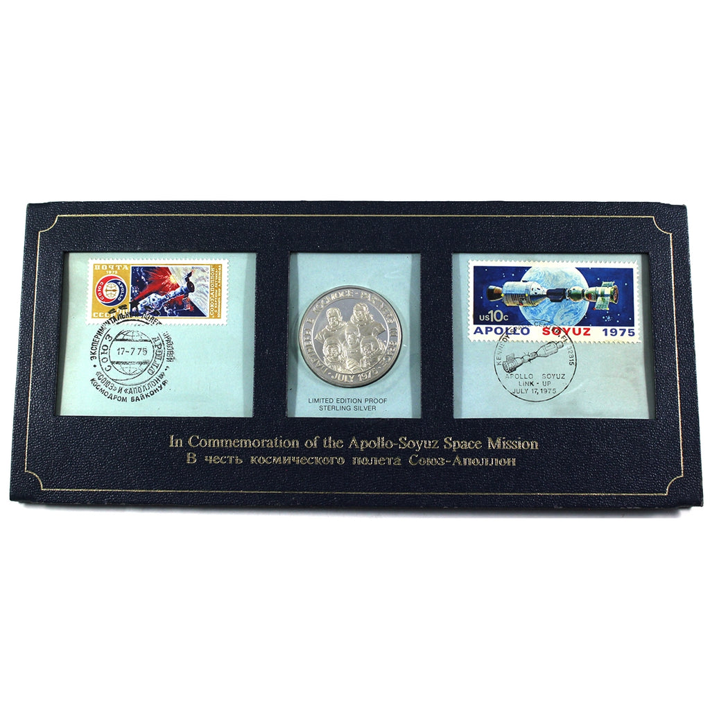 1975 Apollo-Soyuz Space Mission Sterling Silver Medallion & Stamp Set (Missing Booklet)