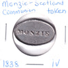 1838 Monzie, Perthshire, Scotland, Communion Token