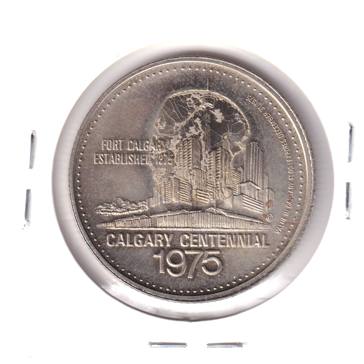 ERROR 1975 Calgary Stampede Dollar Trade Token: Calgary Centennial (Toning)