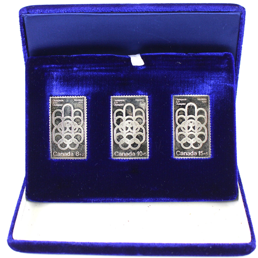 Set of 3x 1976 Montreal Olympic Stamps & Silver Replicas, 3Pcs (No Tax) Issues