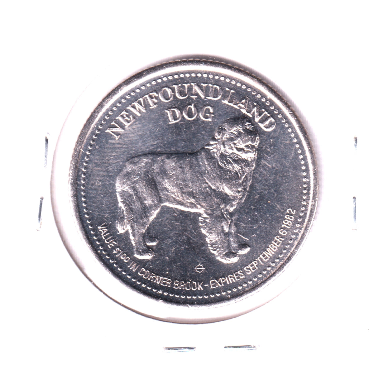 1982 Corner Brook Newfoundland Dog Trade Dollar Token: The Newfie Bullet