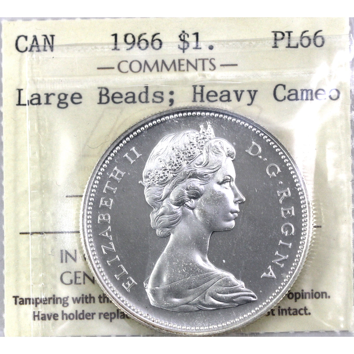 1966 Large Beads Canada Dollar ICCS Certified PL-66 Heavy Cameo
