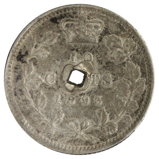 1893 Flat Top 3 Obv. 5 Canada 10-cents VF-EF (VF-30) Hole